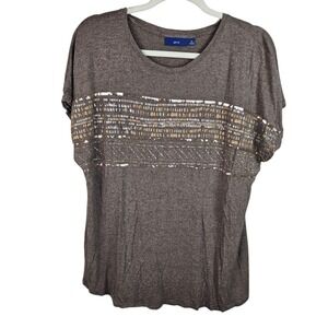 Apt. 9 Womens Top XL Brown Gold Sequin Cap‎ Sleeve Blouse